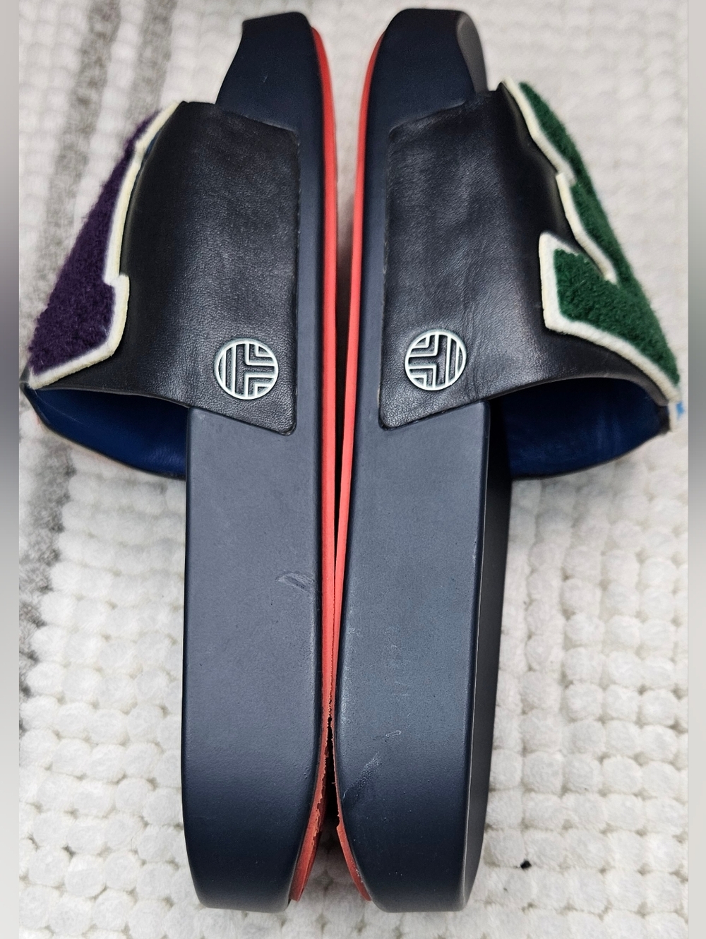 Tory Burch Sport LOVE Sandals Navy Womens 8 Preppy Varsity Letter Slides - Picture 6 of 9